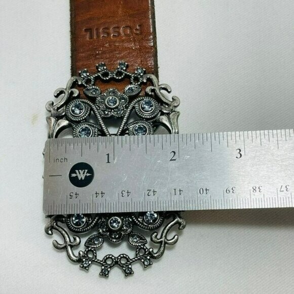 Fossil Genuine Leather Belt Women Sz M Medallion Studded Buckle Retro Western - Picture 12 of 12
